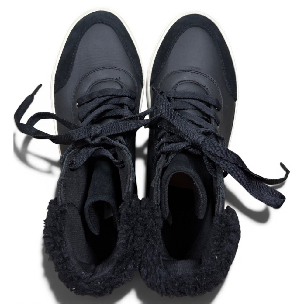 UGG Alameda Mid High Top Black Leather Suede Faux Fur Sneakers Womens 6.5 - Picture 5 of 7